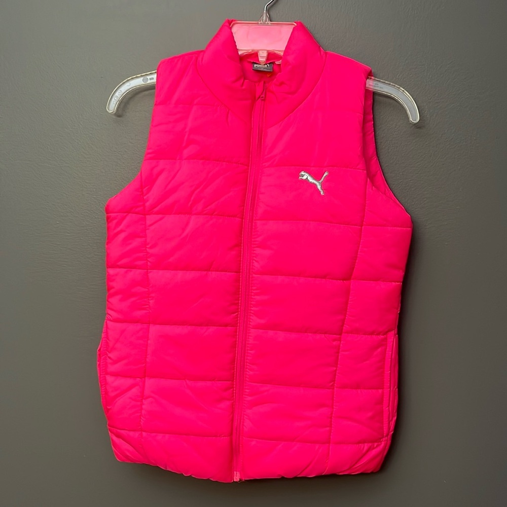 PINK PUMA PUFFER VEST KIDS Coat, Outerwear; Hot Pink, Size Medium (10-12)